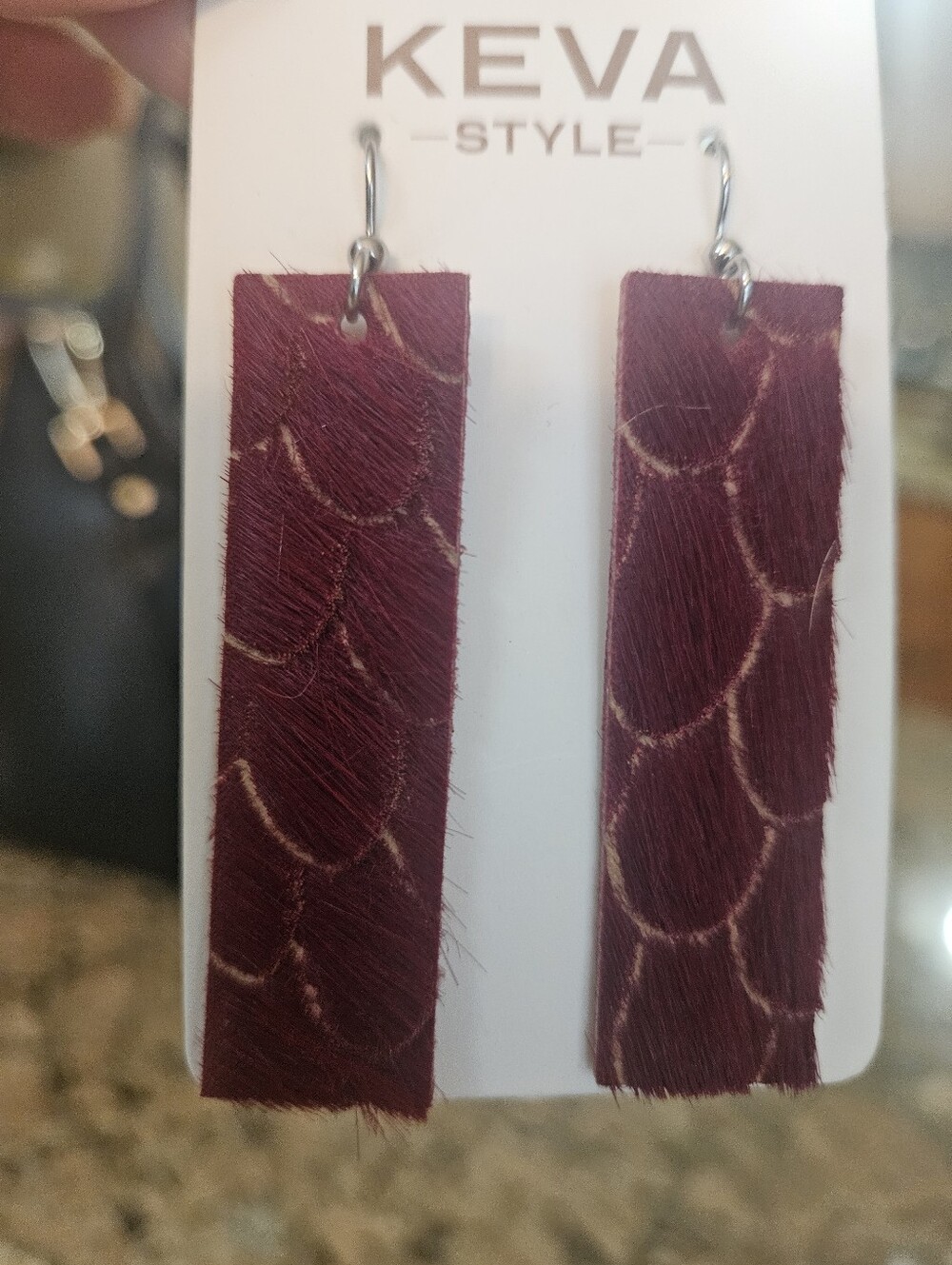KEVA Burgundy Leather Drop Earrings